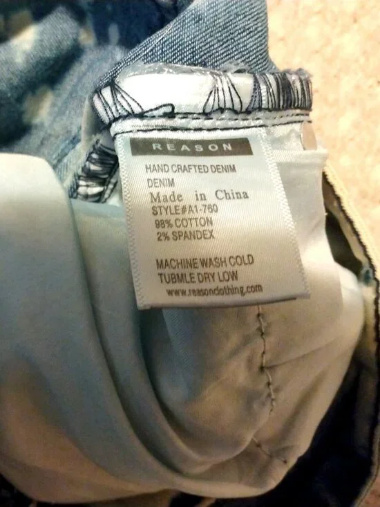 Reason Acid Wash Distressed Stretch Jeans Size Large Streetwear Y2K Urban Casual - Picture 8 of 8